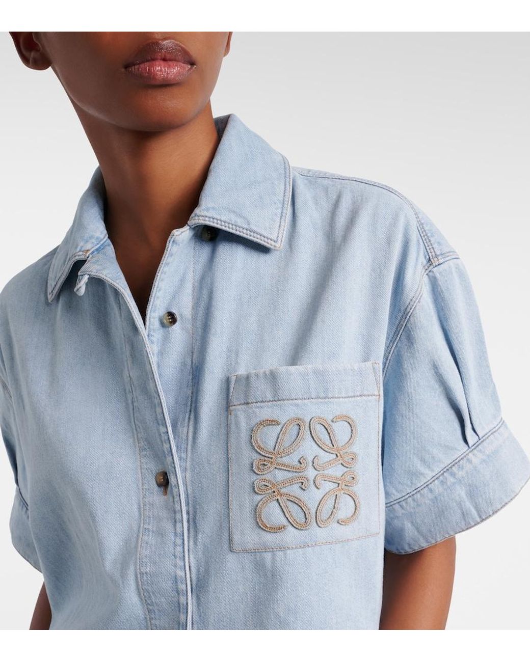 Loewe Blue Paula's Ibiza Anagram Cropped Denim Shirt