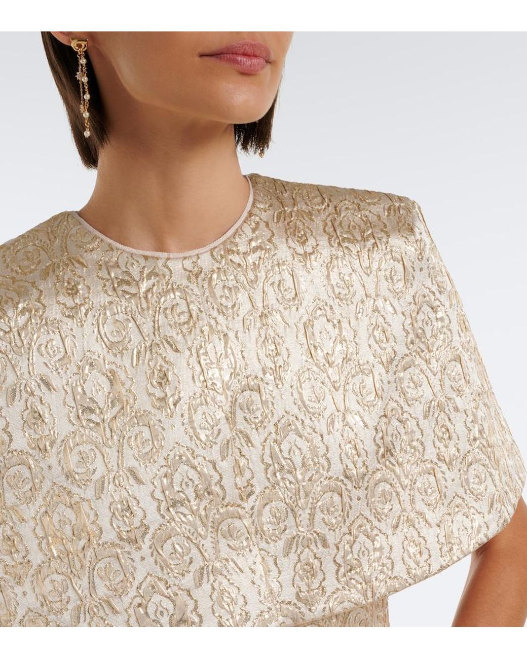 Emilia Wickstead Natural Lucretia Caped Floral Jacquard Gown