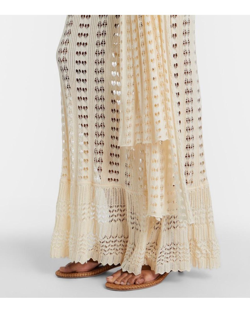 AYA MUSE Natural Ruffled Pointelle Maxi Dress