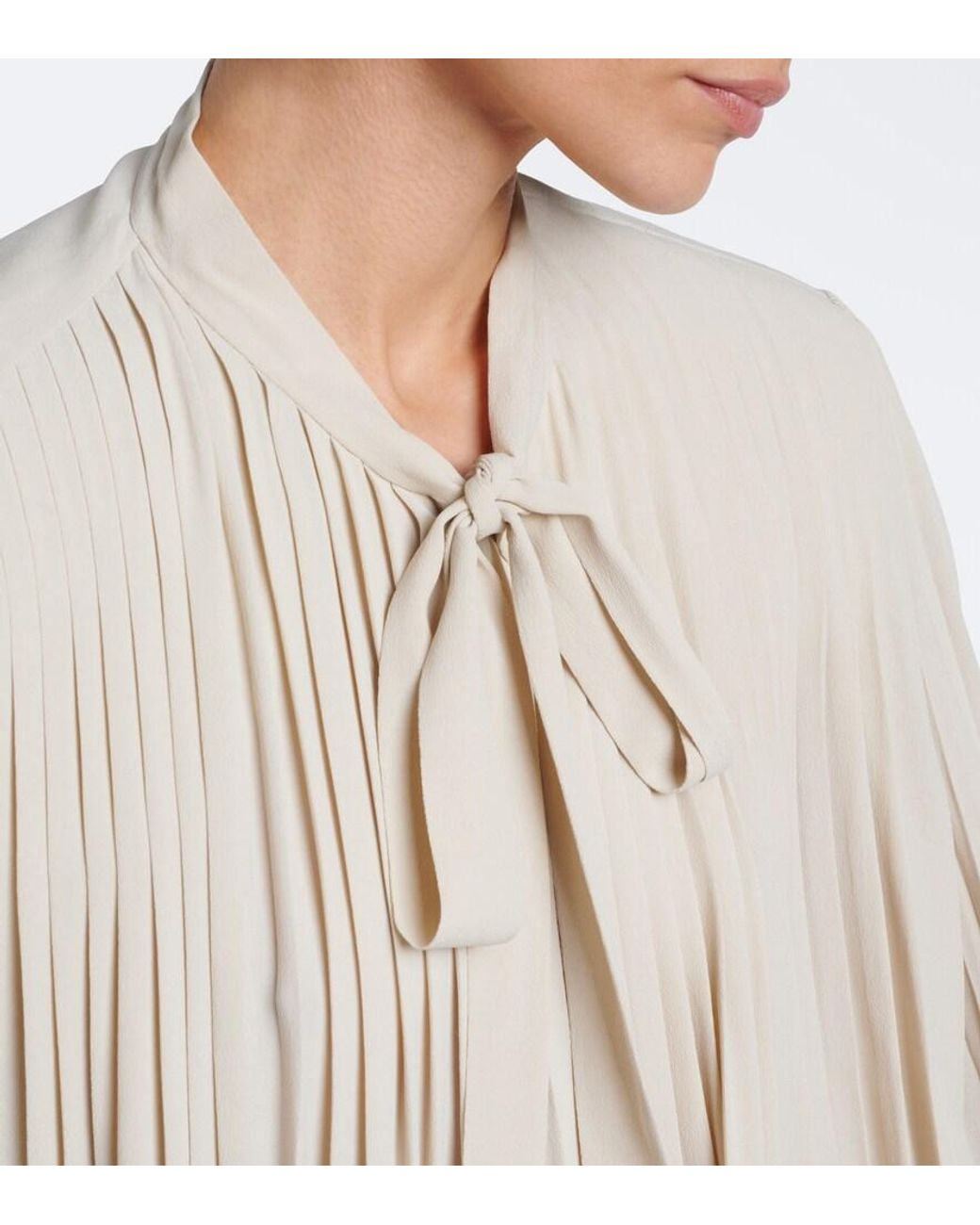 Tom Ford Natural Plisse Tie-Neck Crepe De Chine Blouse