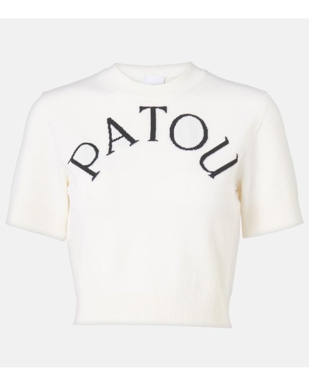Patou White Logo Jacquard Wool-Blend Crop Top