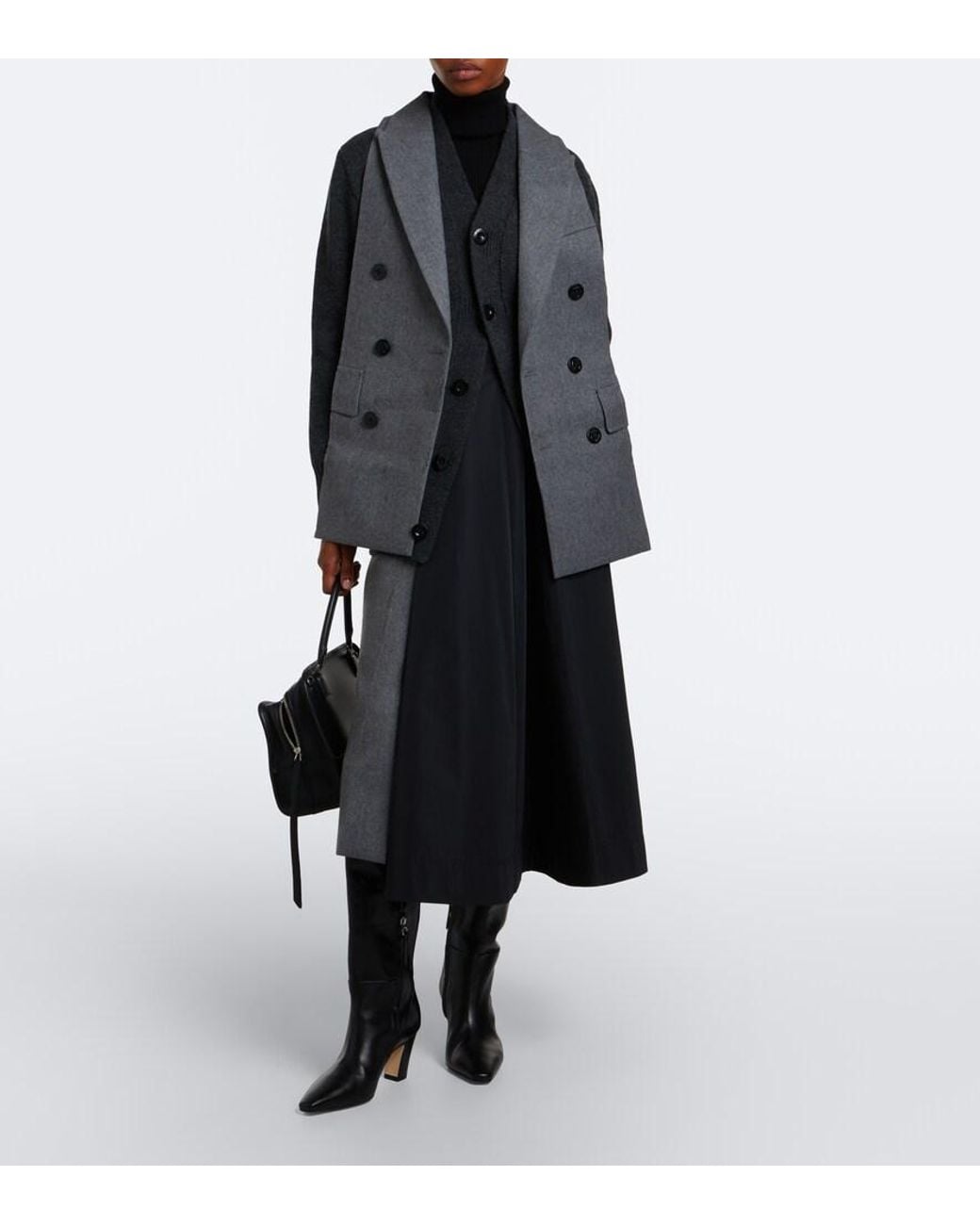 Sacai Gray Layered Wool-Blend Cardigan