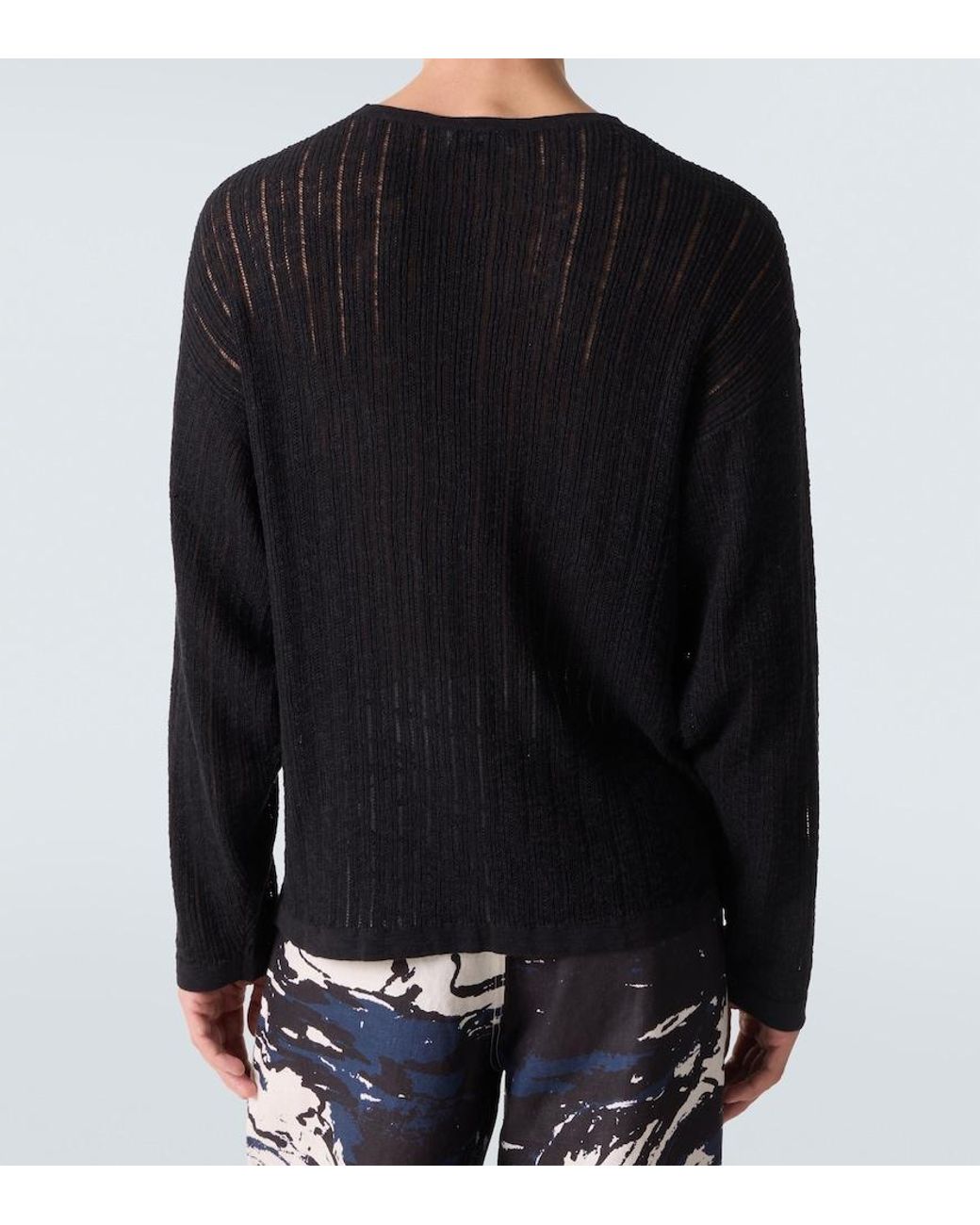 Commas Black Pointelle Cotton And Linen Sweater for men