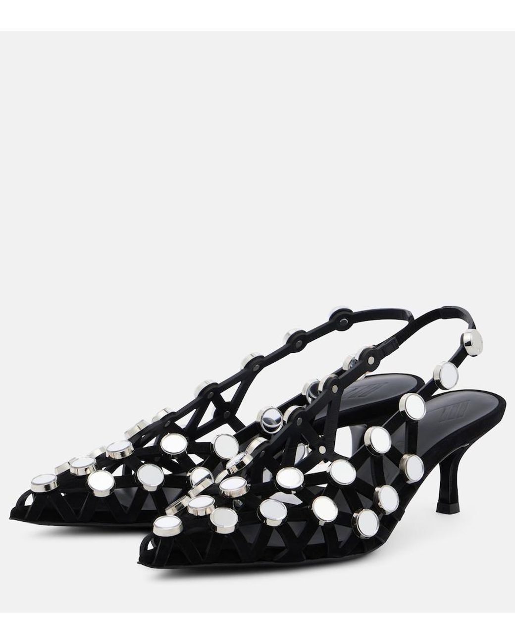 The Attico Black Embellished Leather Mules