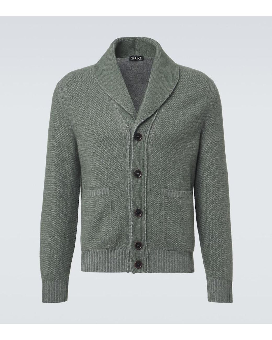 Zegna Green Waffle-Knit Cashmere And Wool Cardigan for men