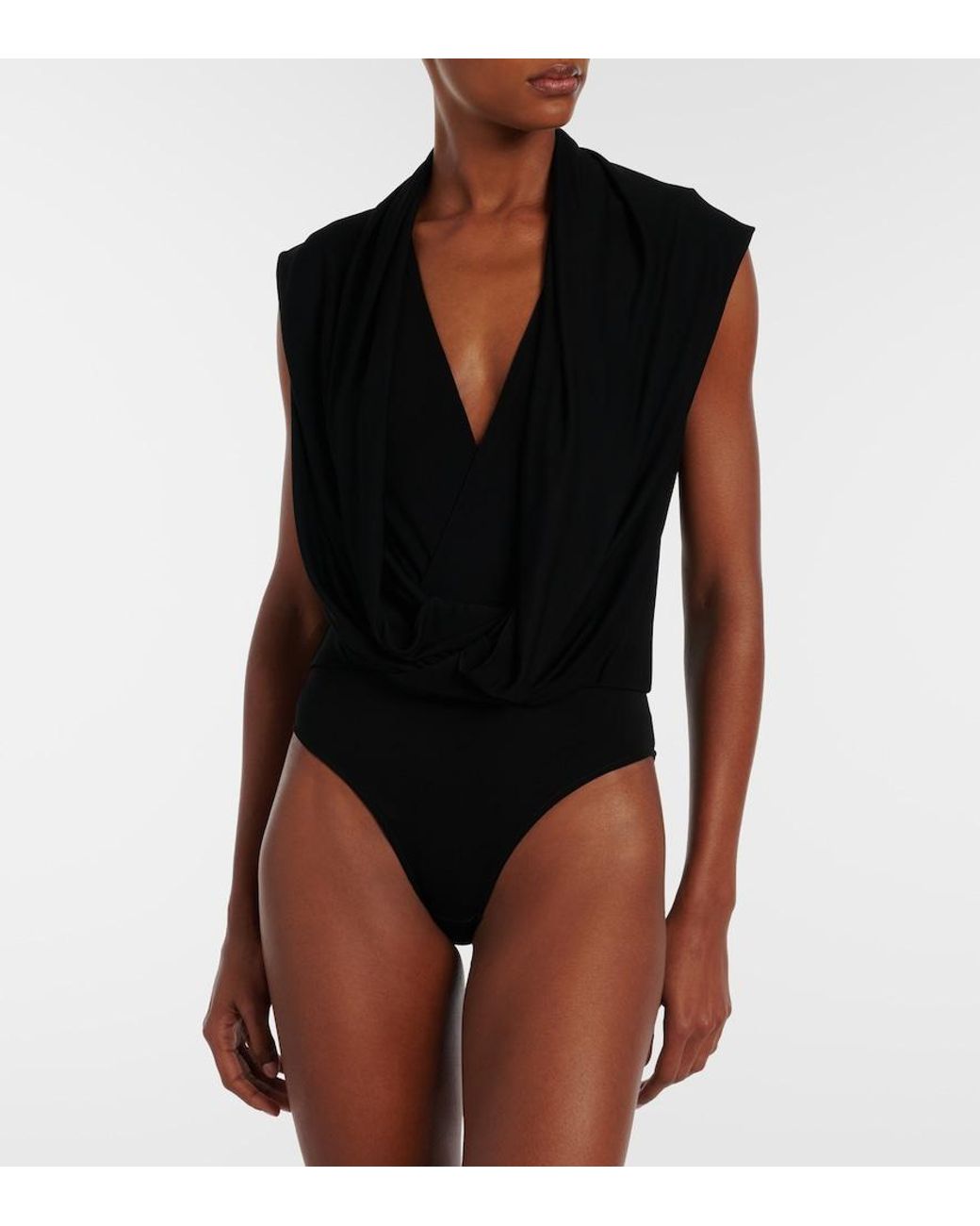 Alaïa Black Draped Jersey Bodysuit