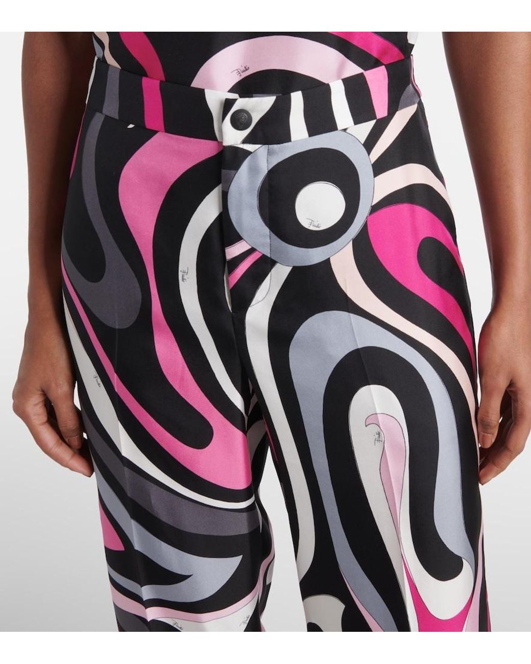 Emilio Pucci Red Marmo Silk Twill Straight Pants