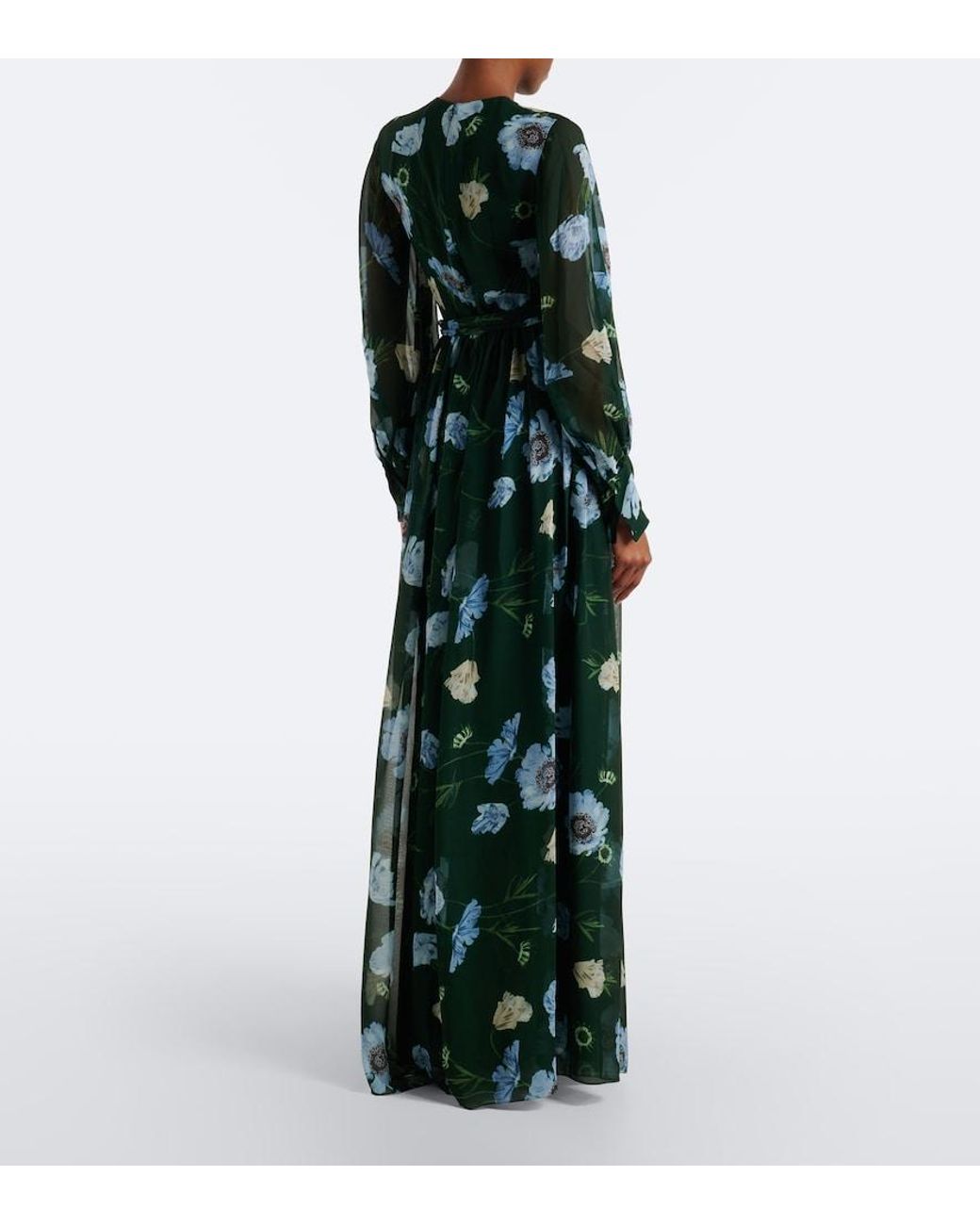Erdem Green Floral Silk Voile Gown