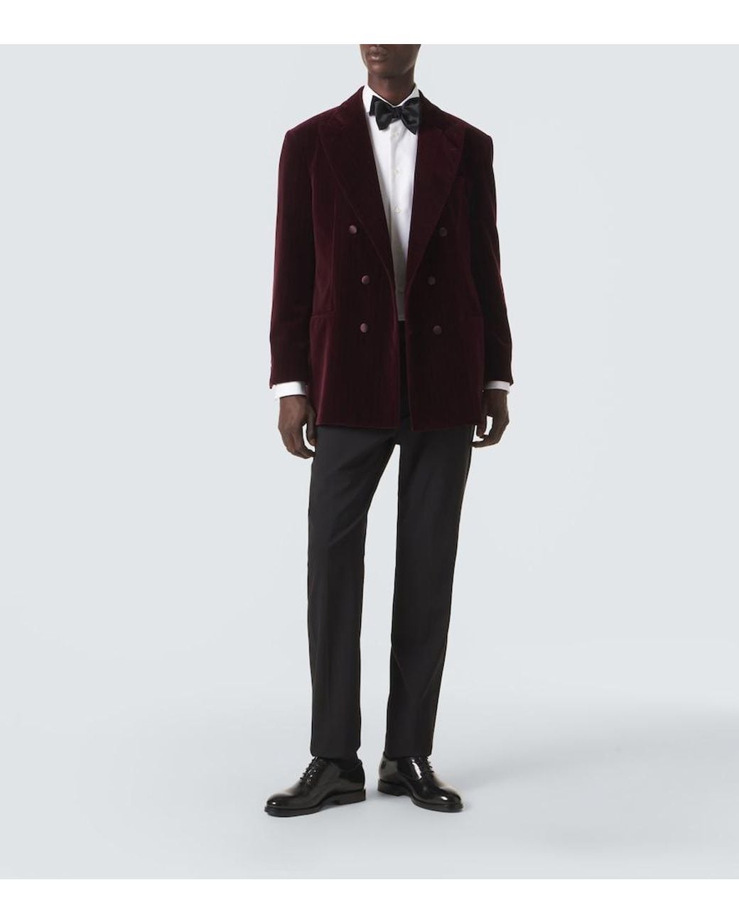 Brunello Cucinelli Red Pinstripe Cotton Velvet Double-Breasted Blazer for men