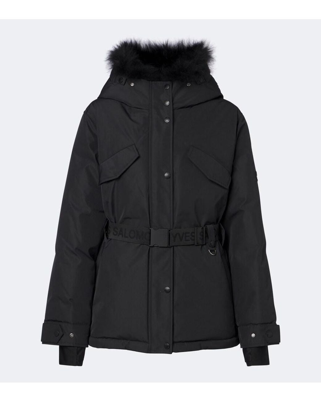 Yves Salomon Black Belted Shearling-Trimmed Ski Jacket