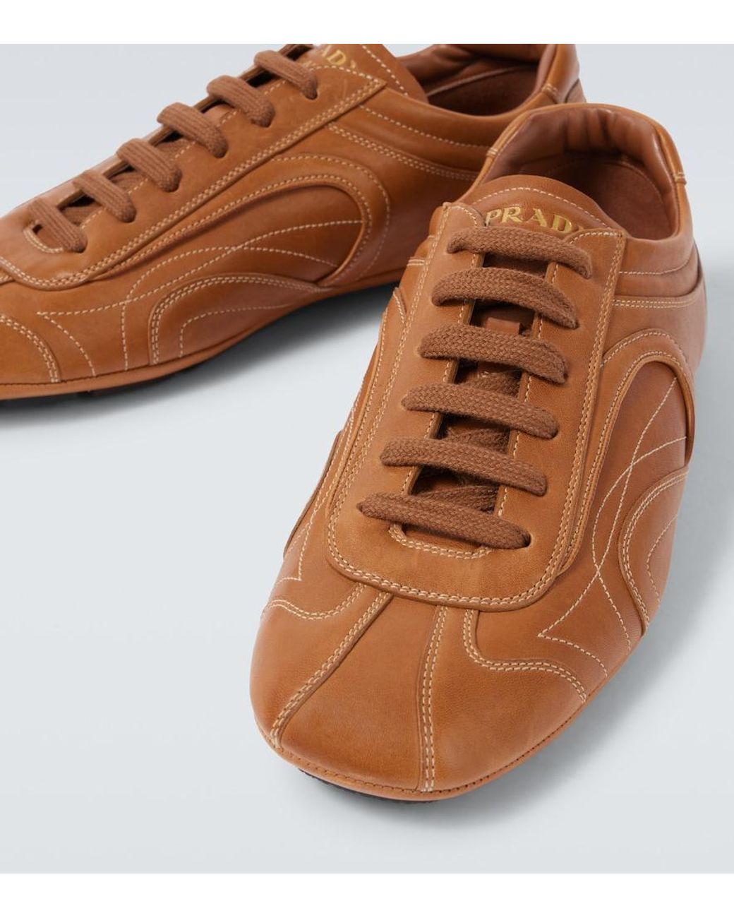 Prada Brown Nappa Leather Antiqued Sneakers for men