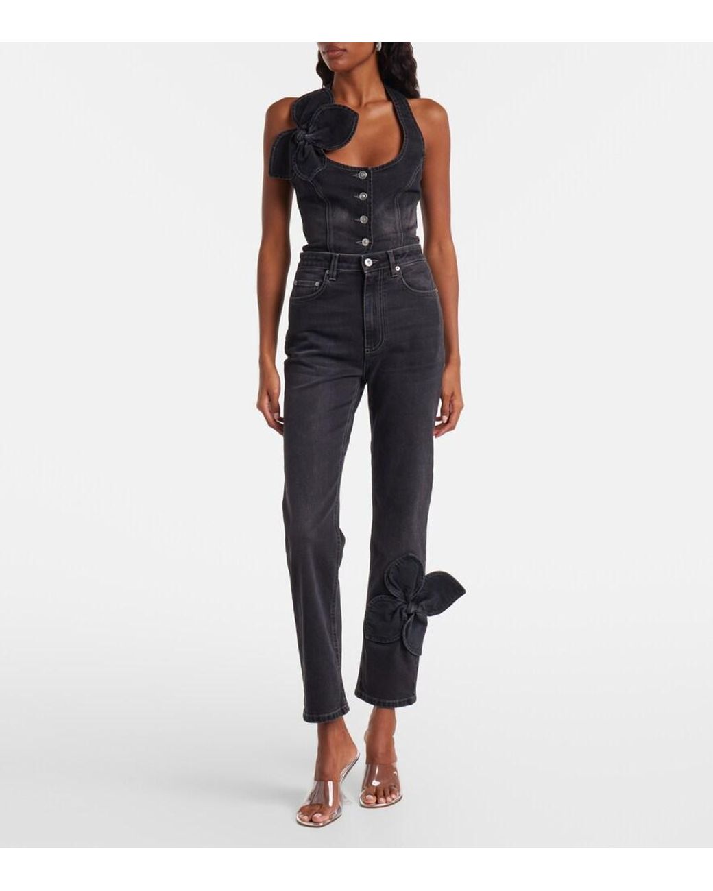 Area Blue Bow-Detail Cropped Straight Jeans