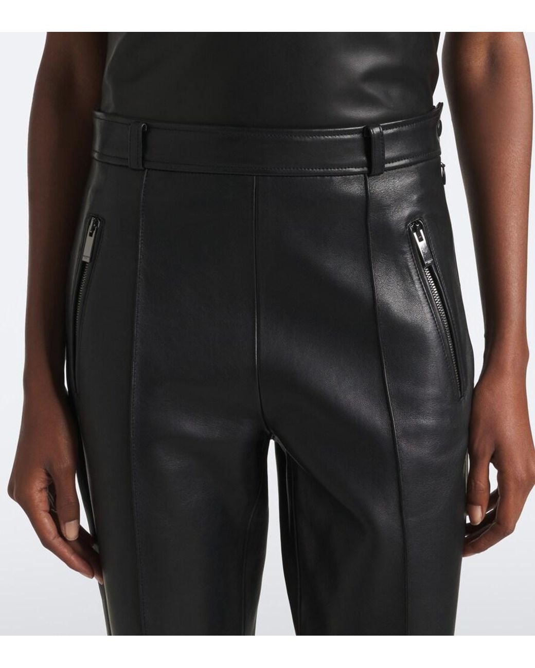 Balmain Black Leather Stirrup Leggings