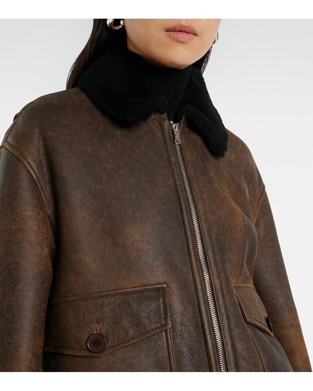 Nour Hammour Brown Anton Shearling-Lined Leather Bomber Jacket