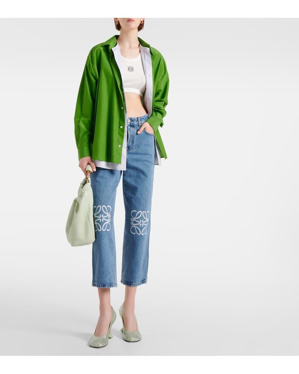 Loewe Anagram Mid-Rise Cropped Straight Jeans in Blue | Lyst