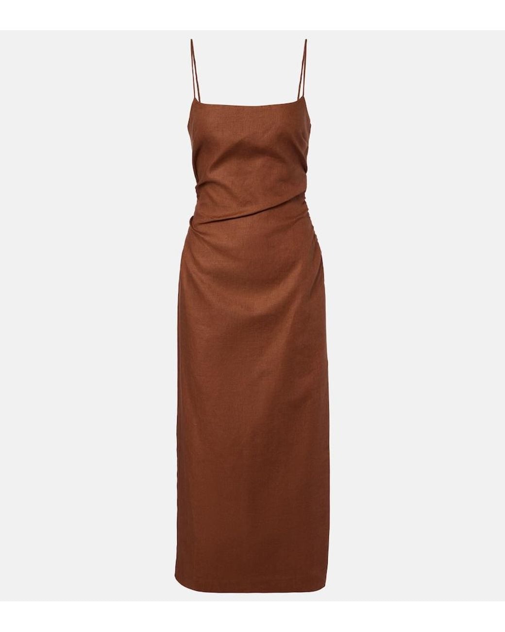 Sir Brown Linen Midi Dress