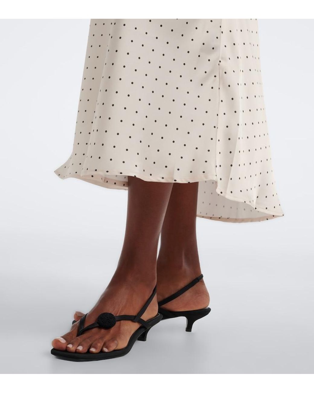 Faithfull The Brand White Mina Lace-Trimmed Polka-Dot Satin Midi Dress