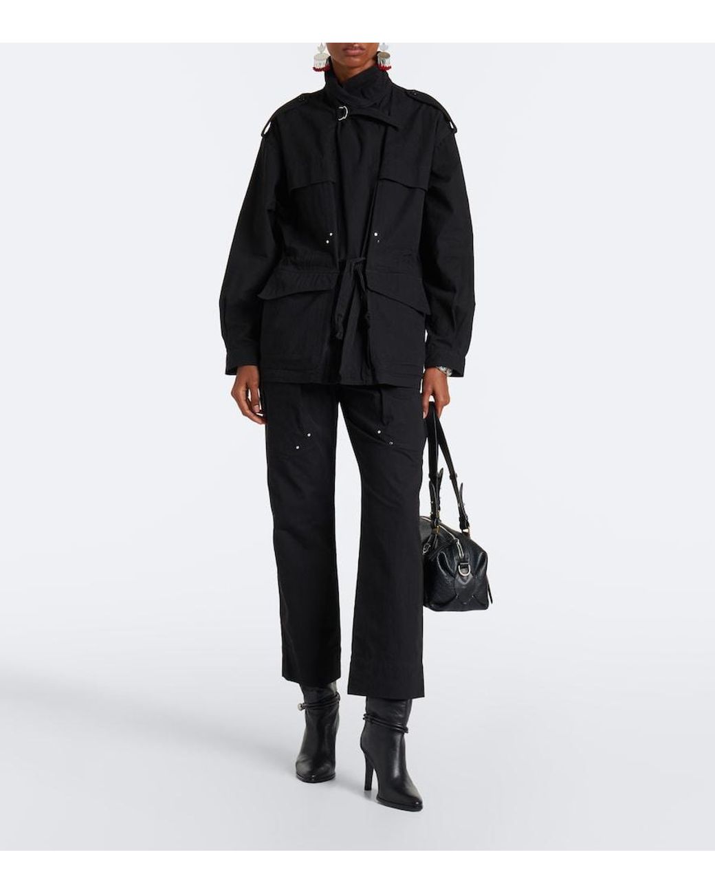 Isabel Marant Black Amandine Pleated Cotton-Blend Straight Pants