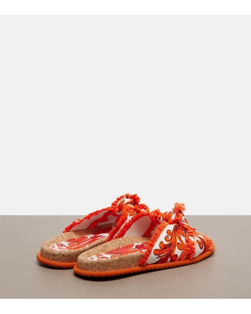 Dolce & Gabbana Red Majolica Fringed Brocade Slides