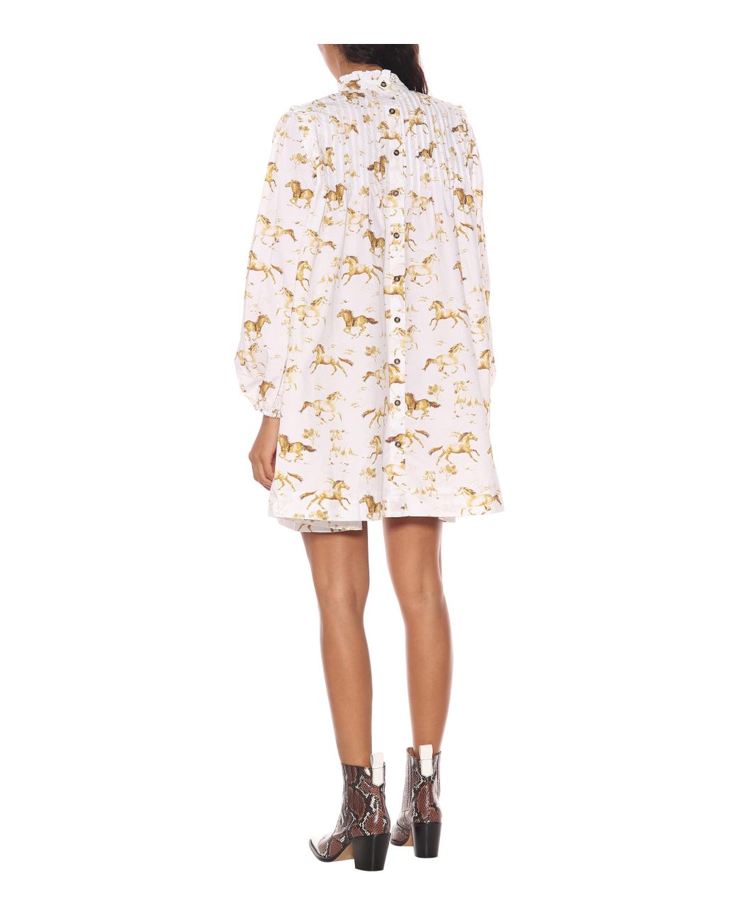 Ganni Horse-printed Cotton Dress in White | Lyst