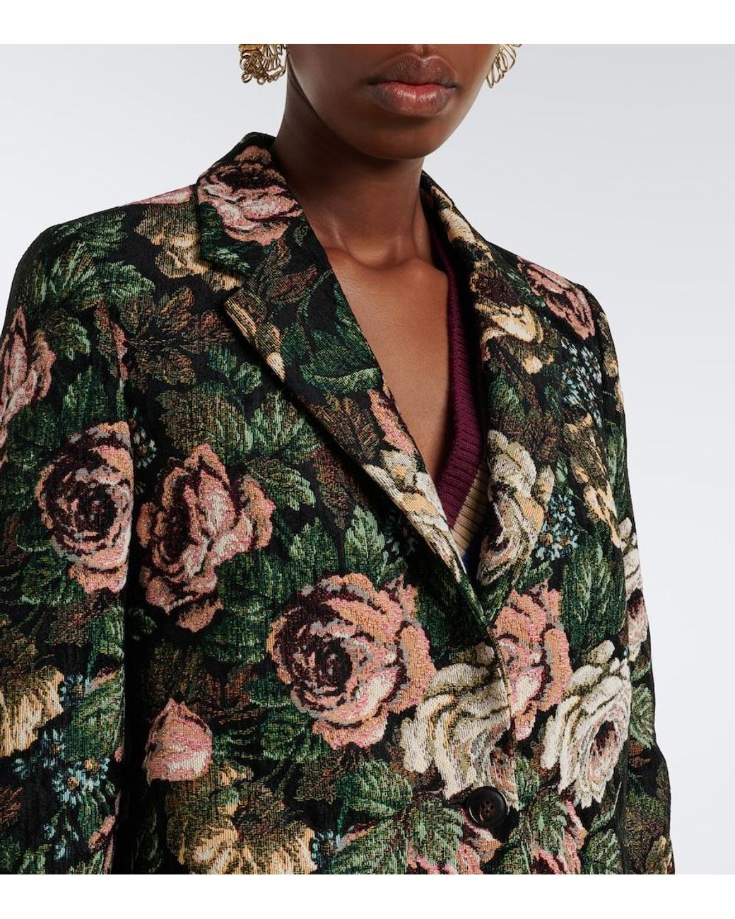 Dries Van Noten Black Floral Jacquard Coat