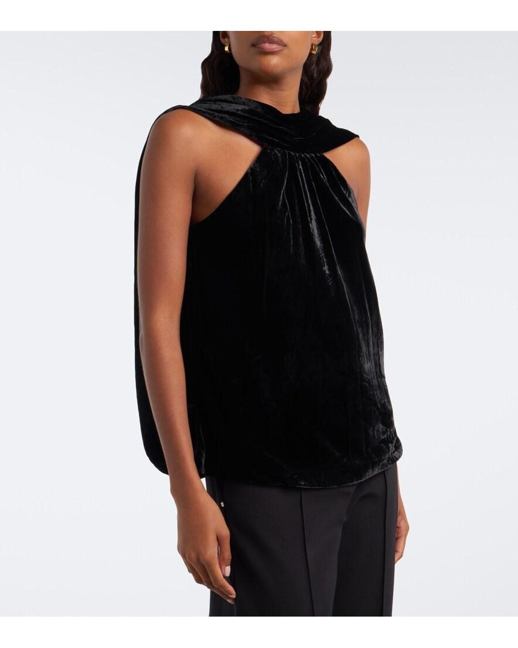 Jonathan Simkhai Black Scarlett Draped Caped Velvet Top