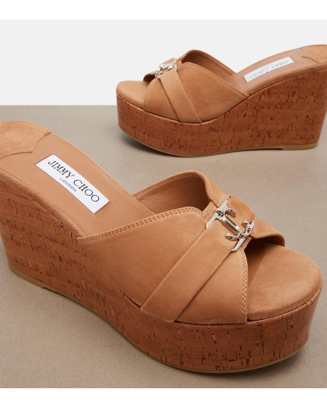 Jimmy Choo Brown Leda Suede Wedge Mules