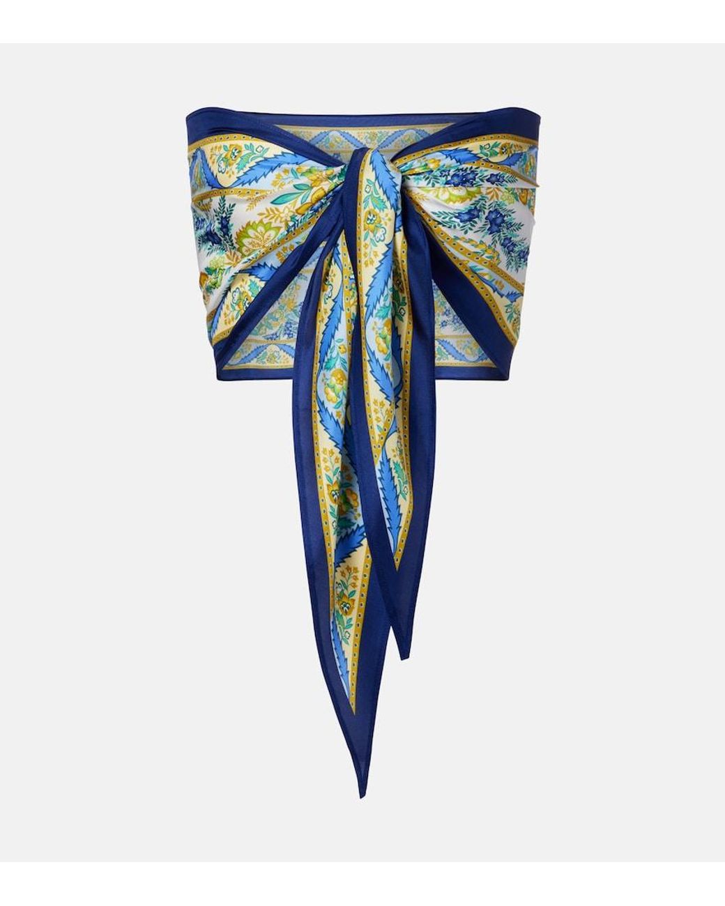 Etro Blue Printed Silk Bandeau Top