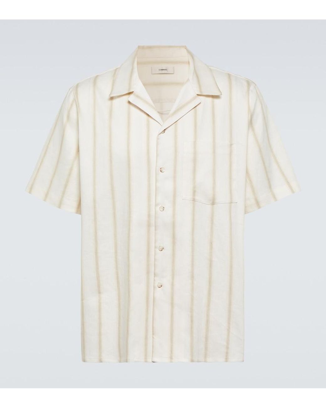 Commas White Striped Linen-Blend Bowling Shirt for men
