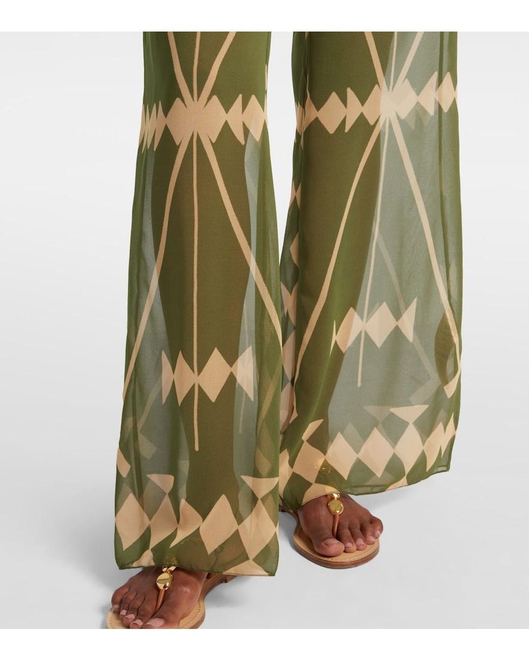 Johanna Ortiz Green Printed Sheer Chiffon Palazzo Pants