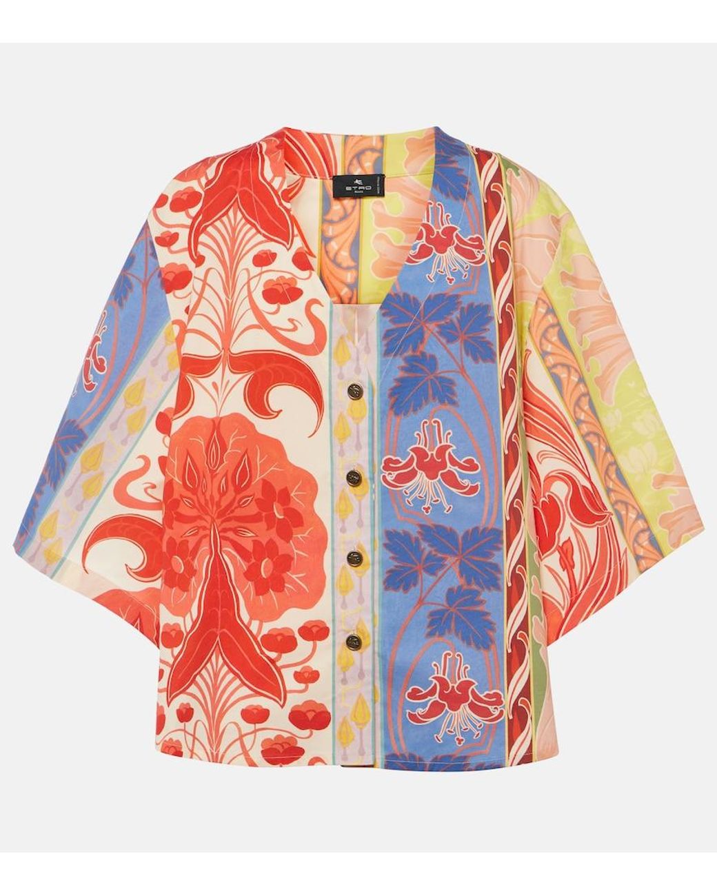 Etro Red Printed Oversized Cotton-Blend Shirt