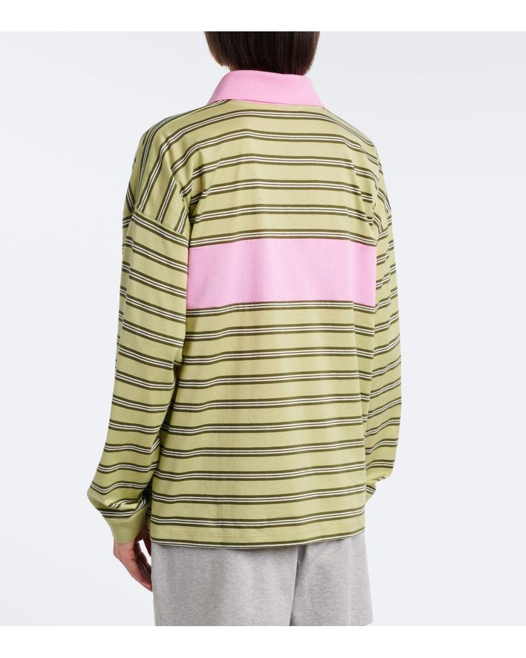 Versace Green Striped Oversized Cotton Jersey Polo Shirt