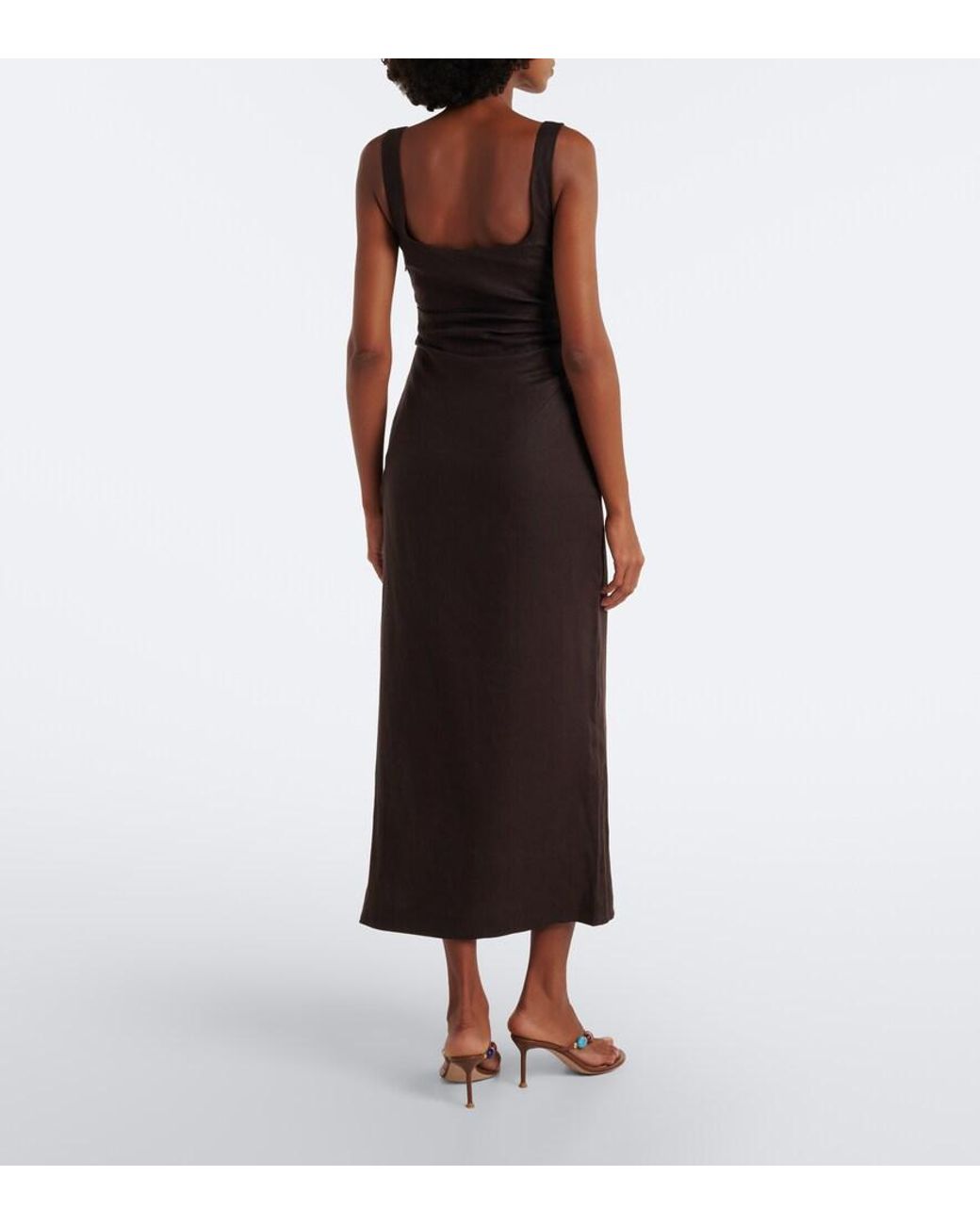 Sir Black Draped Linen Midi Dress
