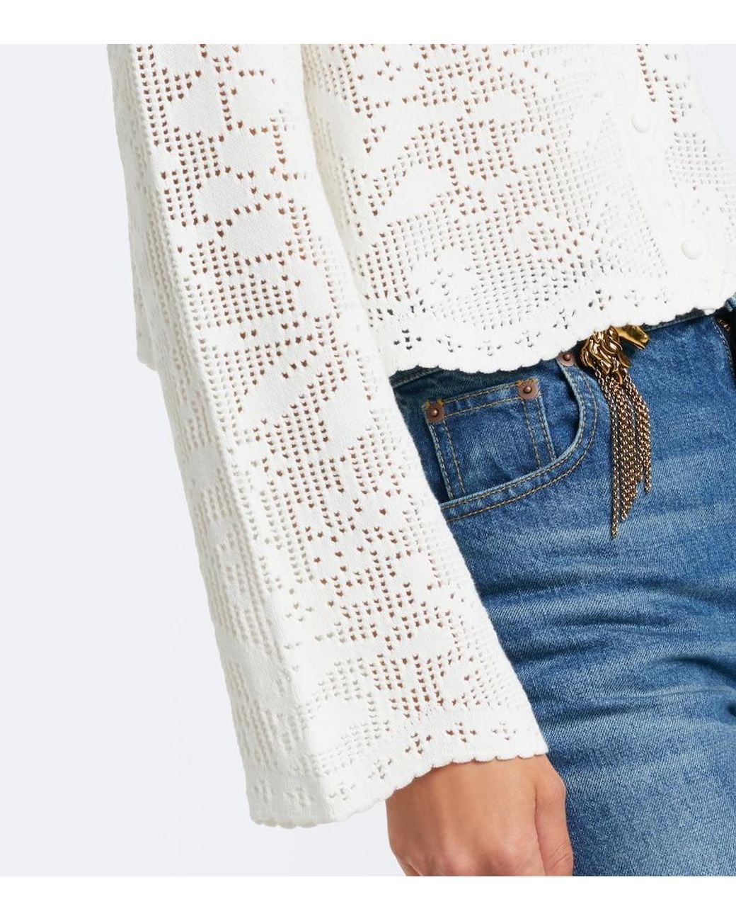 Chloé White Pointelle Scalloped Cotton Cardigan