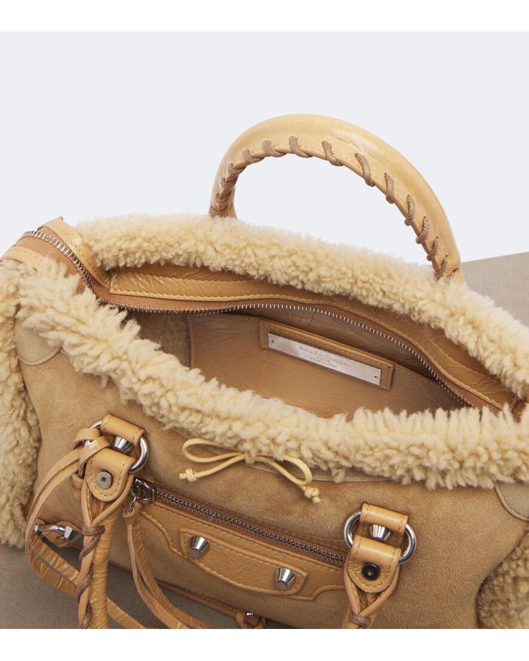 Balenciaga Natural Le City Small Suede Top-Handle Bag