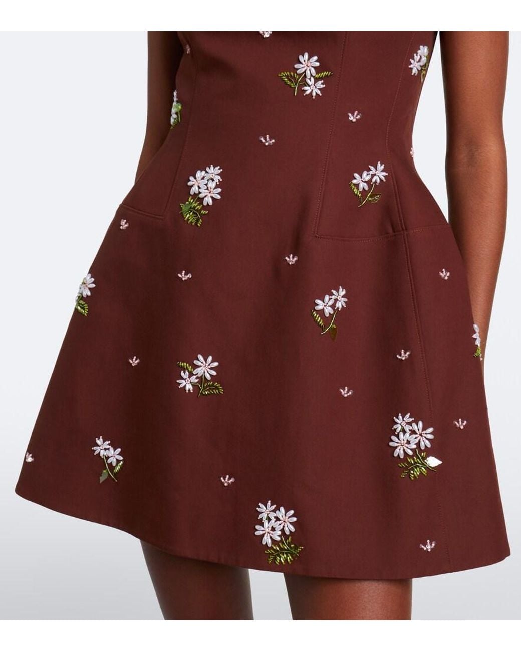 ShuShu/Tong Brown Embellished Halterneck Cotton Minidress