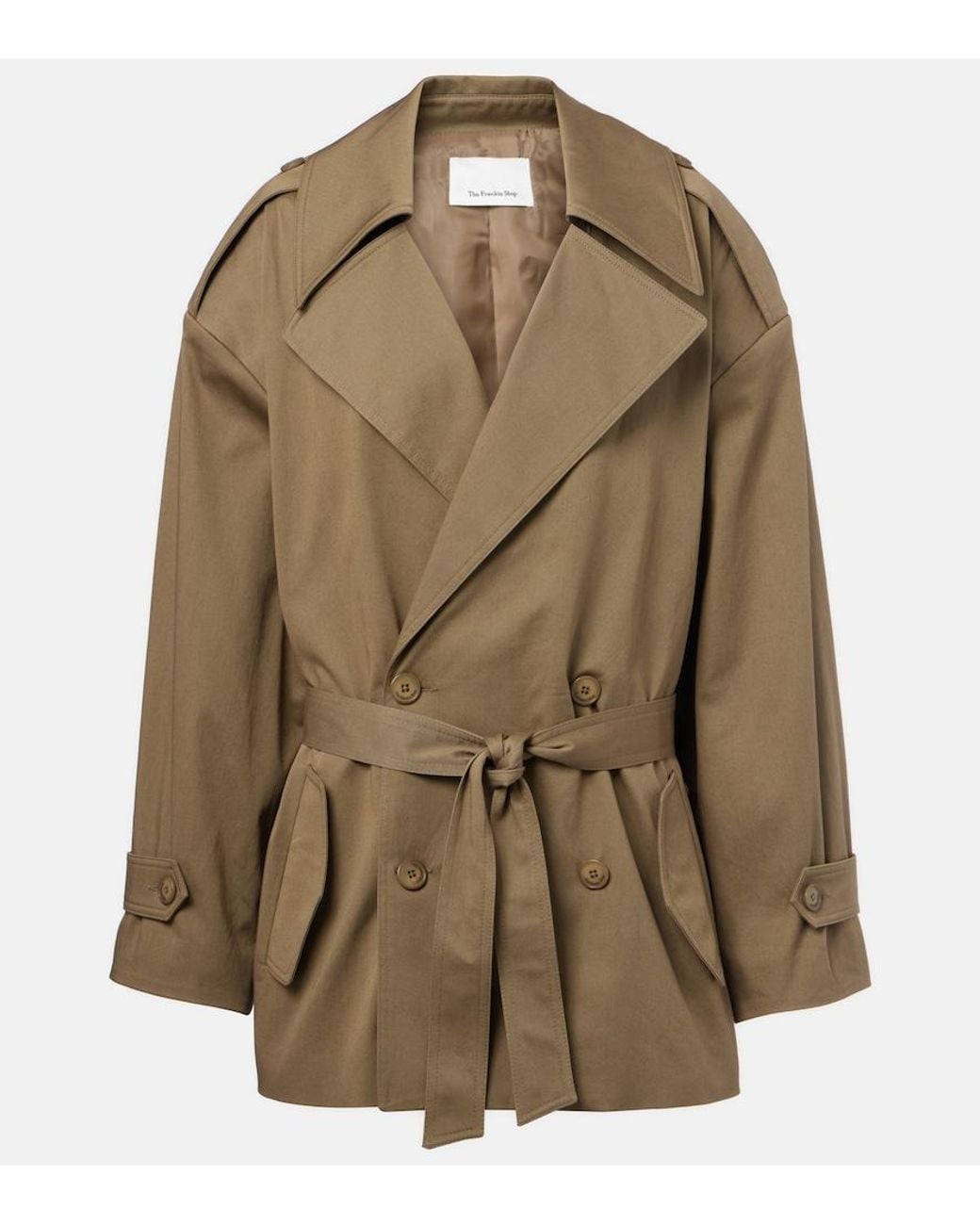 Frankie Shop Green Zurich Oversized Cotton Cropped Trench Coat