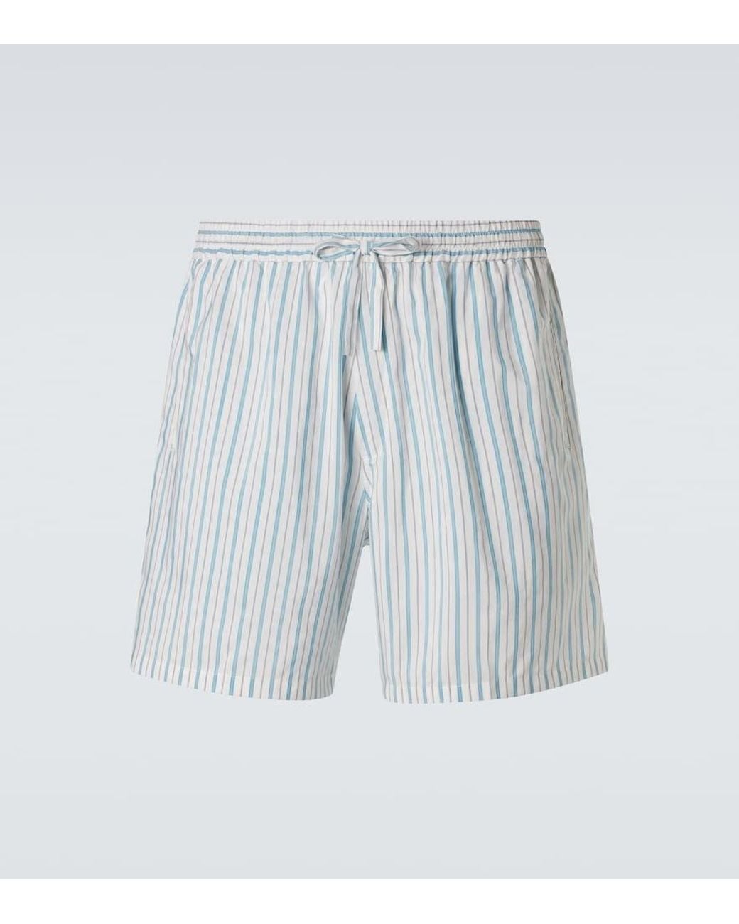 Umit Benan Blue Julian Striped Silk And Cotton Shorts for men