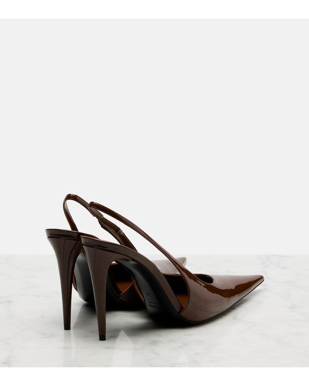 Saint Laurent Brown Guermantes Patent Leather Slingback Pumps