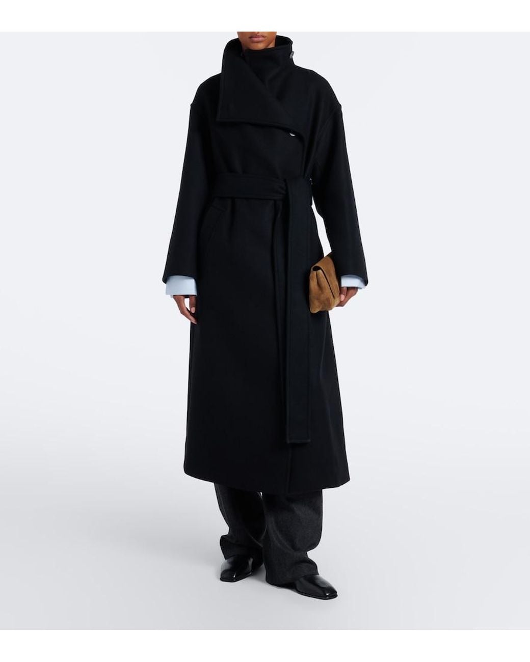 Joseph Black Fiore Wool-Blend Wrap Coat