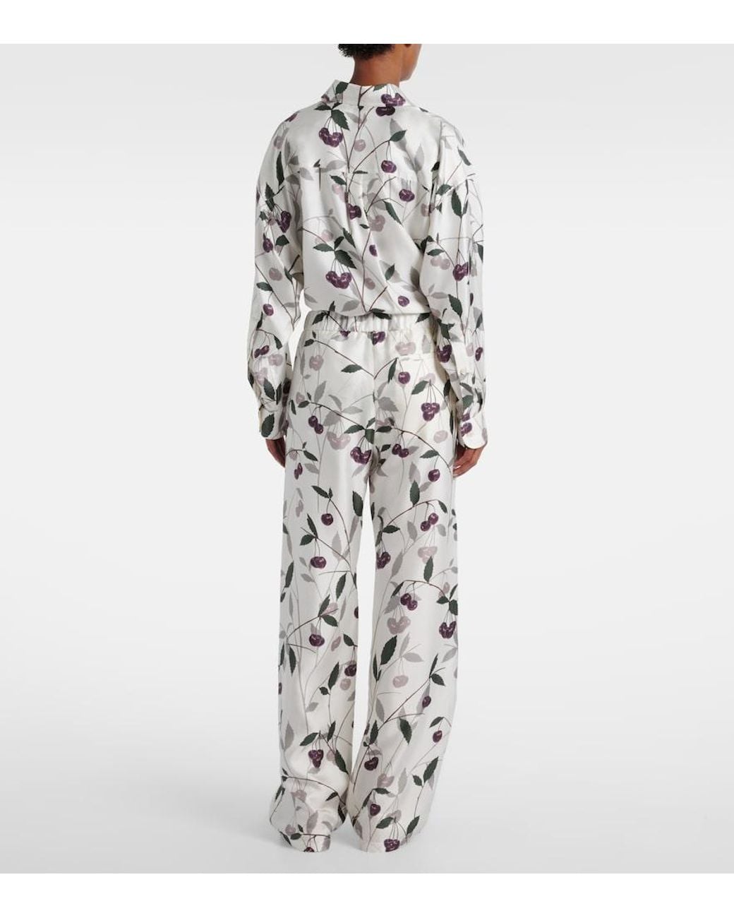 Stella McCartney White Organic Silk Cherry Wide-Leg Trousers