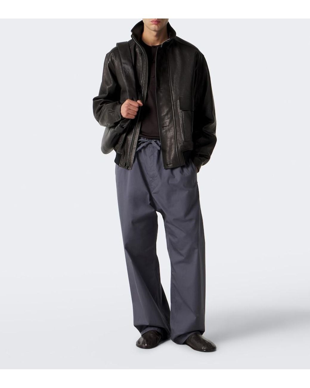 Lemaire Blue Cotton Twill Wide-Leg Pants for men