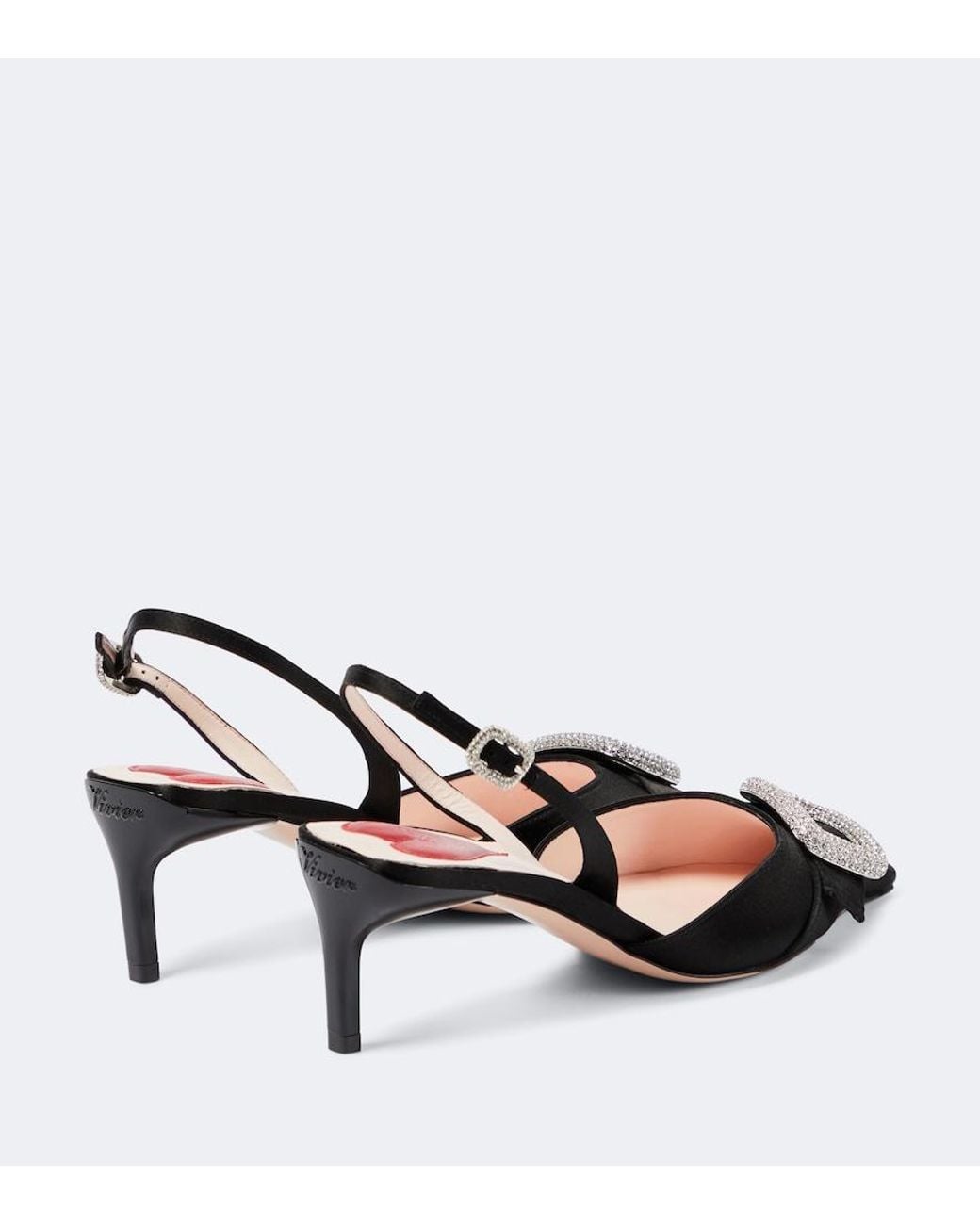 Roger Vivier Black Dorsay Embellished Satin Slingback Pumps