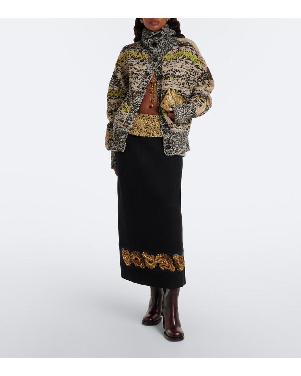 Dries Van Noten Metallic Oversized Wool And Cashmere Jacquard Cardigan