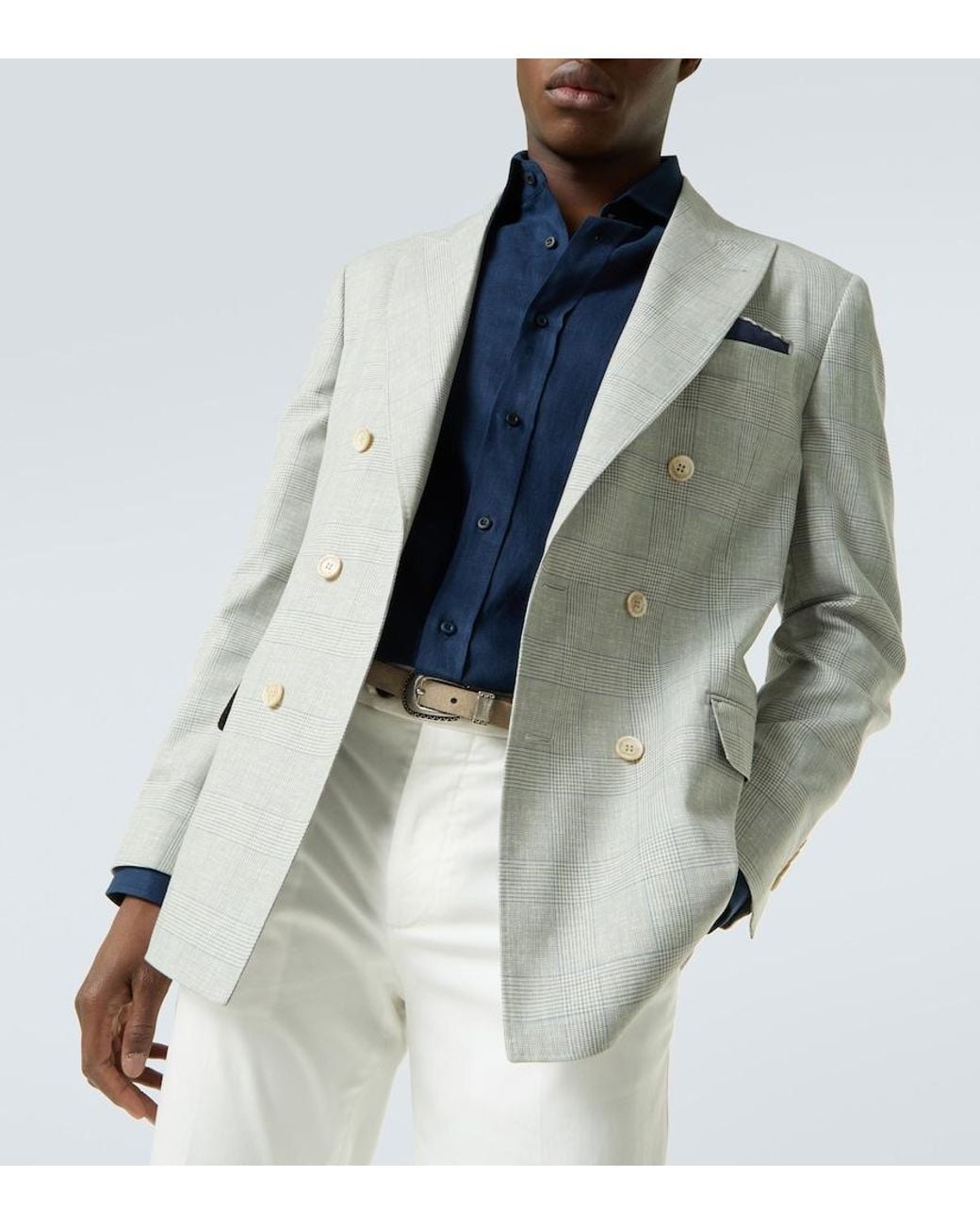 Brunello Cucinelli Blue Linen Shirt for men