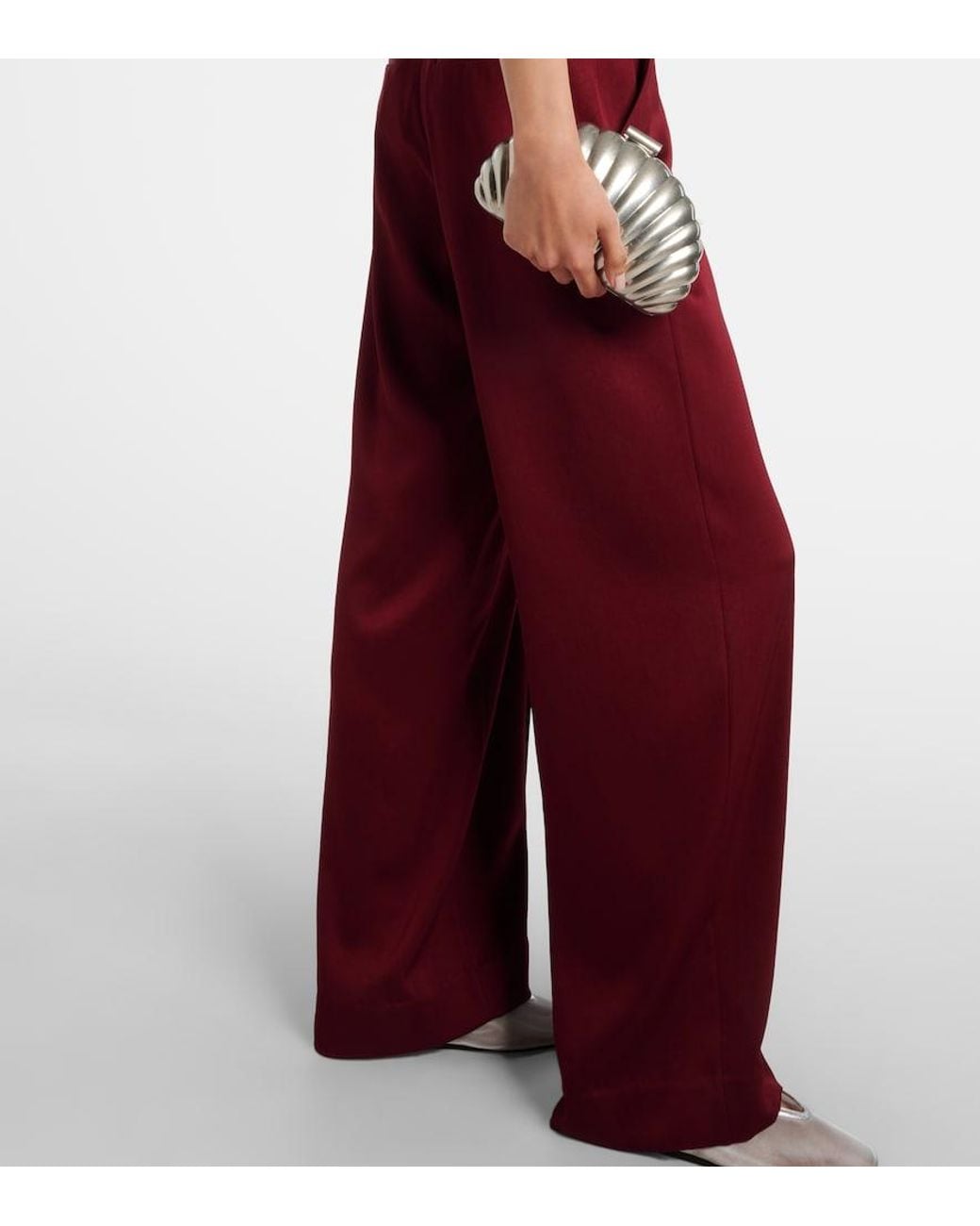 Jonathan Simkhai Red Kyra Satin Wide-Leg Pants