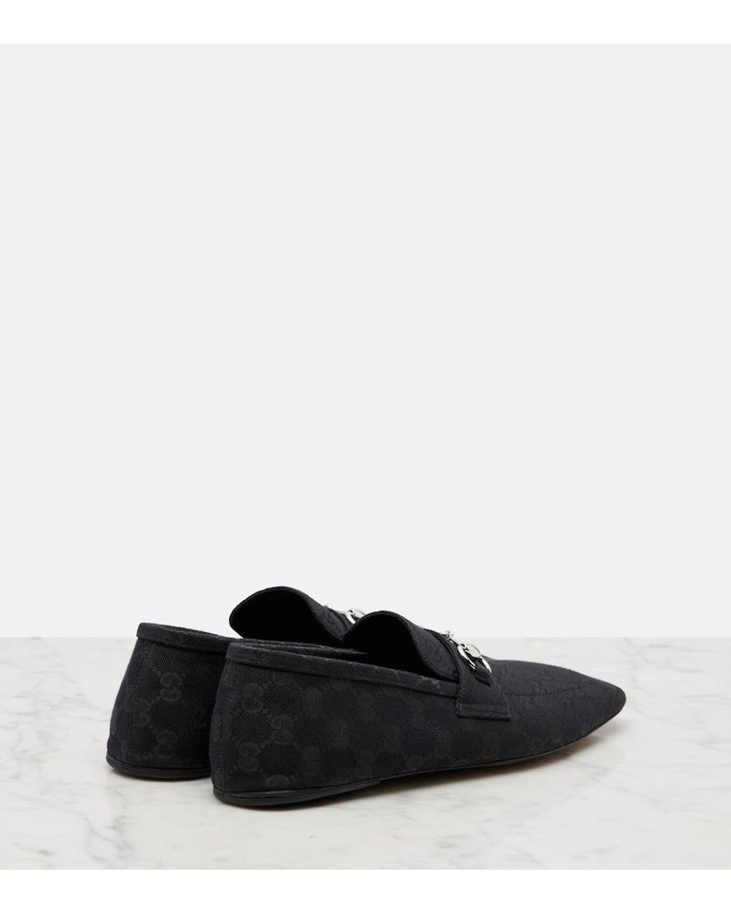 Gucci Black Horsebit Gg Canvas Loafers