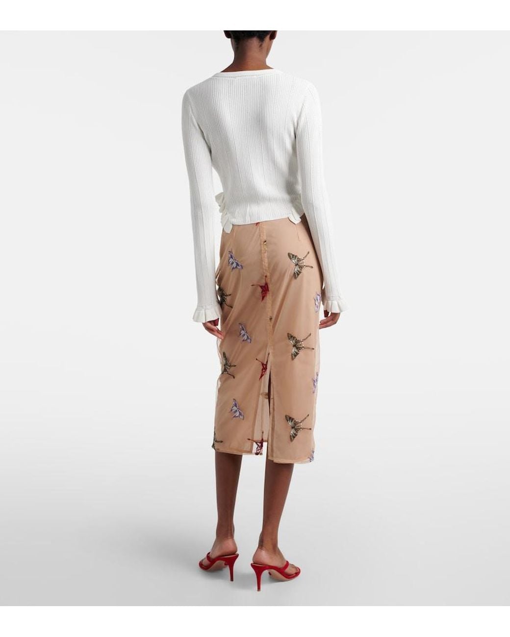 Blumarine Natural Applique Midi Skirt