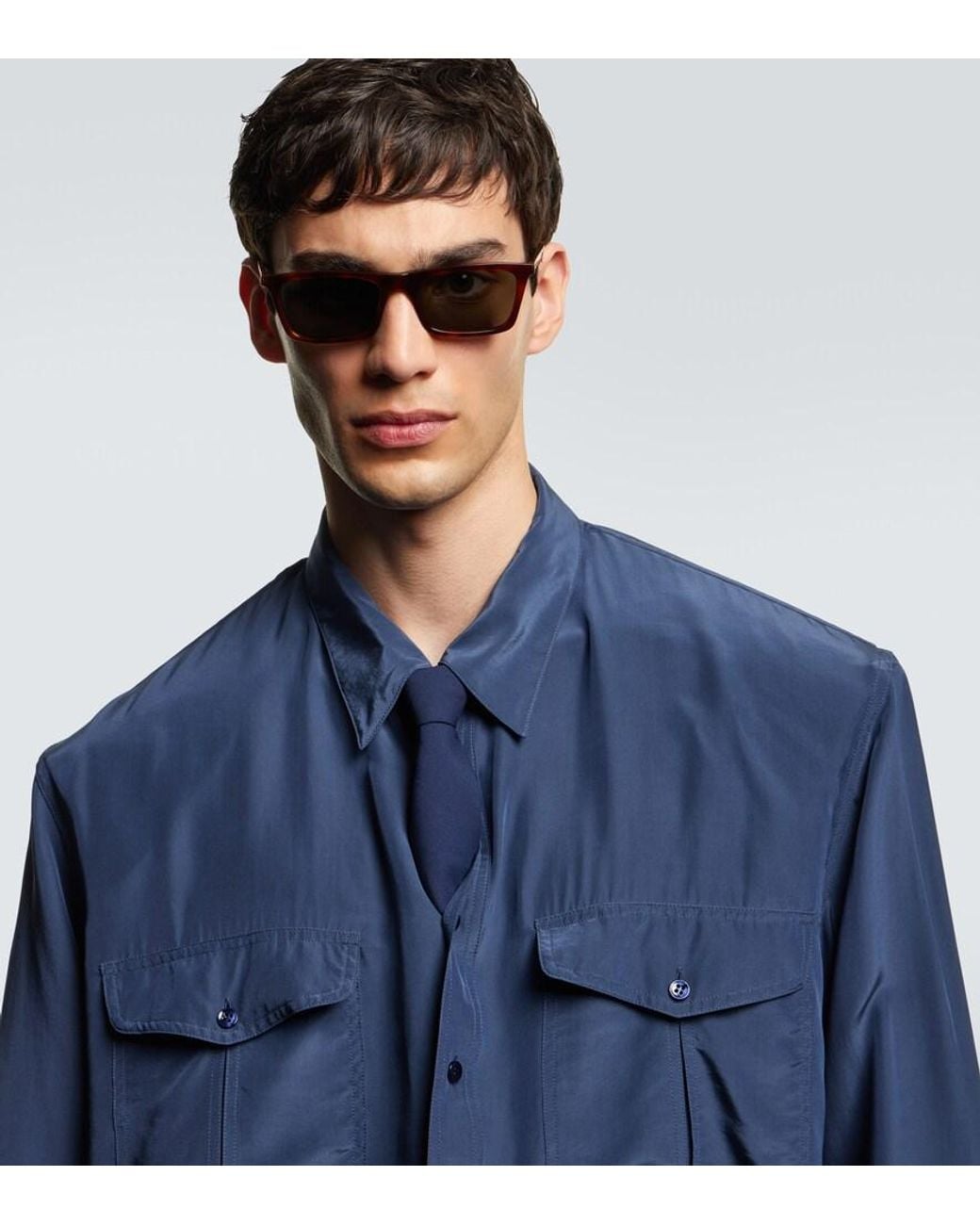 Saint Laurent Brown Corner Angle Rectangular Sunglasses for men