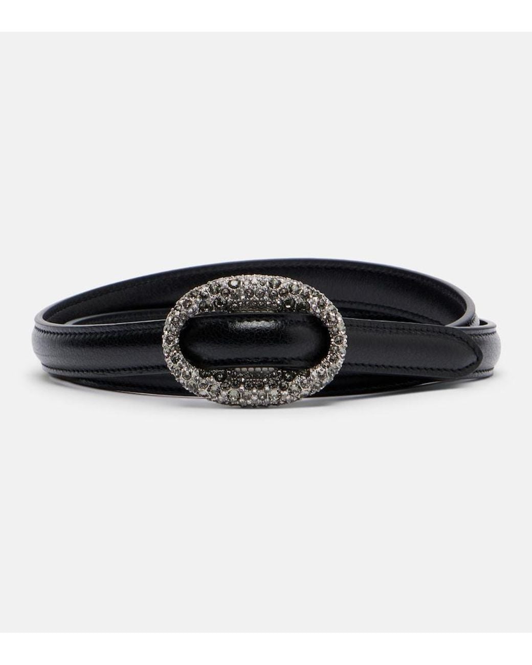 Saint Laurent Black Crystal-Embellished Leather Belt